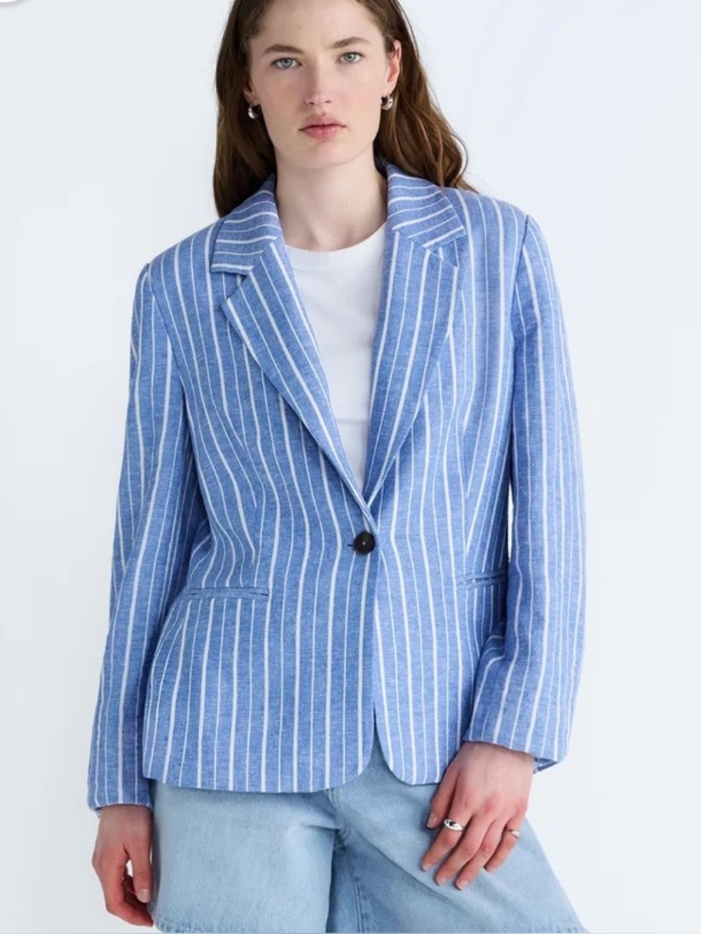 Free Assembly Striped Women's Linen-Blend Single Breasted Blazer Size XL 16-18